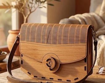 File Digitale Borsa In Legno Noce - Taglio Laser SVG DXF AI - Incisione Floreale - Progetto Borsa A Tracolla 3mm - Wooden Bag Laser Cut File