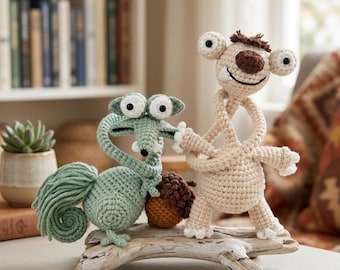 2 in 1 Amigurumi Set: Funny Sloth & Squirrel Crochet Pattern PDF, Humorous Long Neck Animal Dolls Tutorial