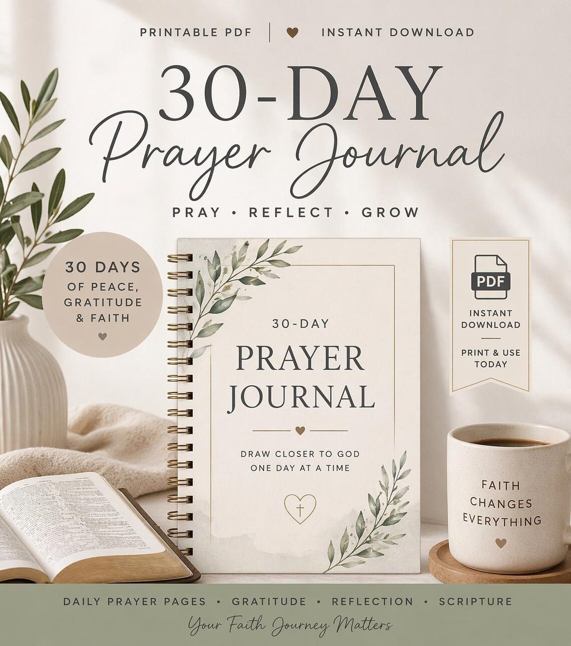 30-day Prayer Journal Printable | Christian Devotional Gratitude ...