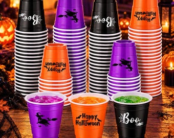 120 Pack Halloween Shot Glasses, 2 Oz Black Purple Orange Party Cups