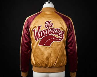 The Wanderers Richie Jacket, Gold Satin Varsity Bomber, Retro Letterman Baseball Jacket For Men