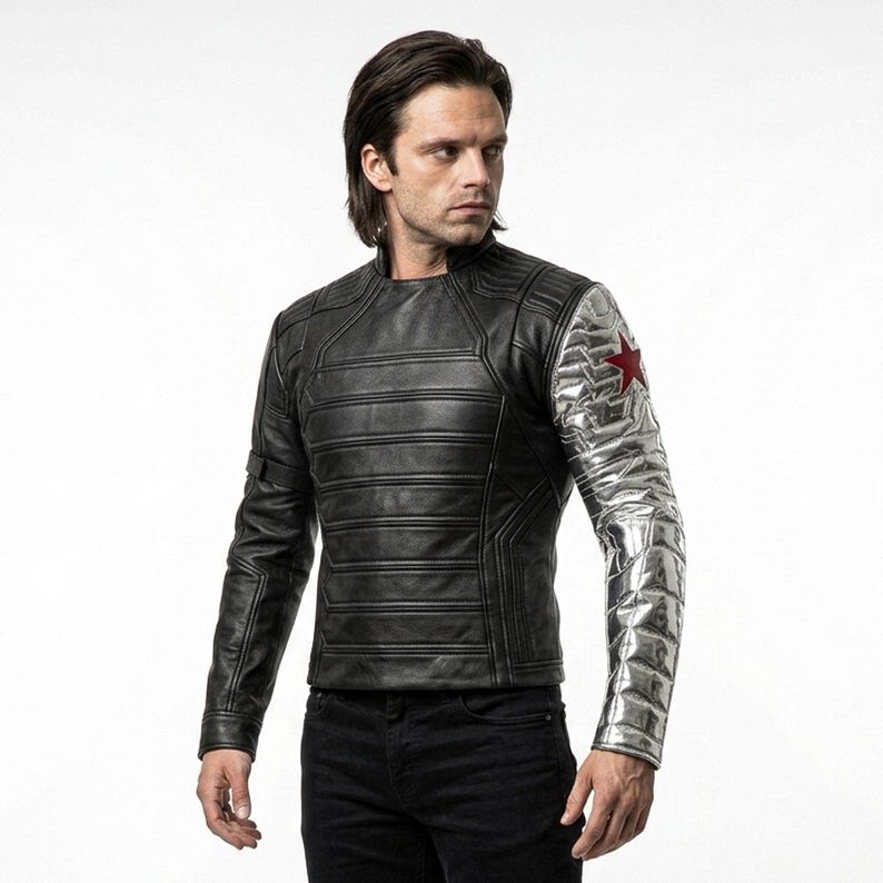 winter soldier cosplay, bucky barnes jacket, marvel cosplay, captain america, silver arm jacket, movie cosplay, tactical jacket men, comic con costume,, halloween superhero, sebastian stan, metal arm costume, MCU Cosplay, Vibranium Arm, comic con cosplay, superhero costume, avengers cosplay, captain America, cosplay jacket, superhero costume, bucky barnes costume, bucky jacket, silver sleeve jacket, Winter Soldier Costumes, Winter Soldier Outfit, Winter Soldier Bucky Barnes Jacket, falcon winter