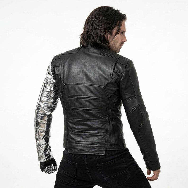 winter soldier cosplay, bucky barnes jacket, marvel cosplay, captain america, silver arm jacket, movie cosplay, tactical jacket men, comic con costume,, halloween superhero, sebastian stan, metal arm costume, MCU Cosplay, Vibranium Arm, comic con cosplay, superhero costume, avengers cosplay, captain America, cosplay jacket, superhero costume, bucky barnes costume, bucky jacket, silver sleeve jacket, Winter Soldier Costumes, Winter Soldier Outfit, Winter Soldier Bucky Barnes Jacket, falcon winter
