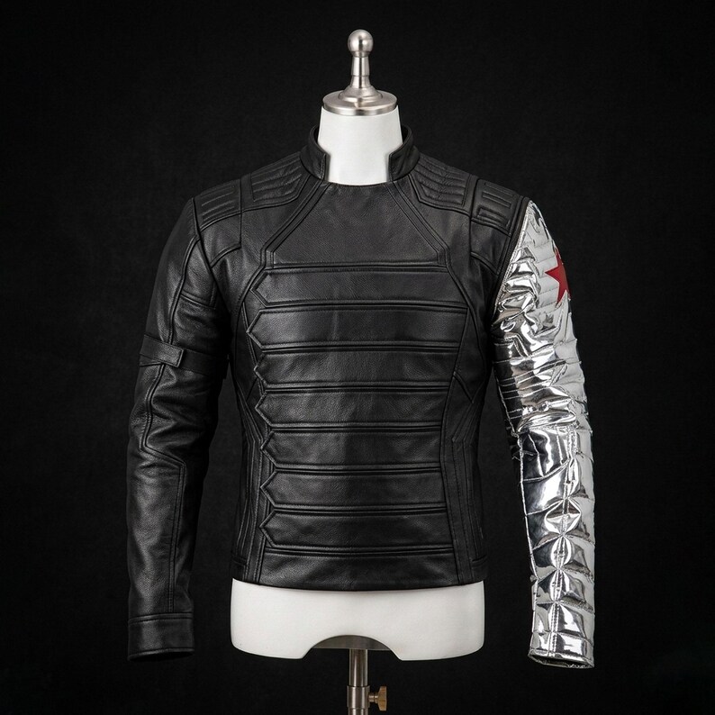 winter soldier cosplay, bucky barnes jacket, marvel cosplay, captain america, silver arm jacket, movie cosplay, tactical jacket men, comic con costume,, halloween superhero, sebastian stan, metal arm costume, MCU Cosplay, Vibranium Arm, comic con cosplay, superhero costume, avengers cosplay, captain America, cosplay jacket, superhero costume, bucky barnes costume, bucky jacket, silver sleeve jacket, Winter Soldier Costumes, Winter Soldier Outfit, Winter Soldier Bucky Barnes Jacket, falcon winter