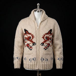 Project Hail Mary Fox Cardigan Sweater, Handmade Wool Zip Knit Cardigan, Ryan Gosling Inspired Wolf Sweater, Rustic Canadian Knit Jacket