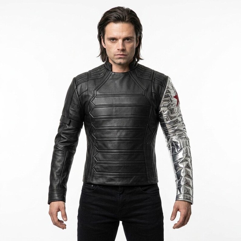 winter soldier cosplay, bucky barnes jacket, marvel cosplay, captain america, silver arm jacket, movie cosplay, tactical jacket men, comic con costume,, halloween superhero, sebastian stan, metal arm costume, MCU Cosplay, Vibranium Arm, comic con cosplay, superhero costume, avengers cosplay, captain America, cosplay jacket, superhero costume, bucky barnes costume, bucky jacket, silver sleeve jacket, Winter Soldier Costumes, Winter Soldier Outfit, Winter Soldier Bucky Barnes Jacket, falcon winter