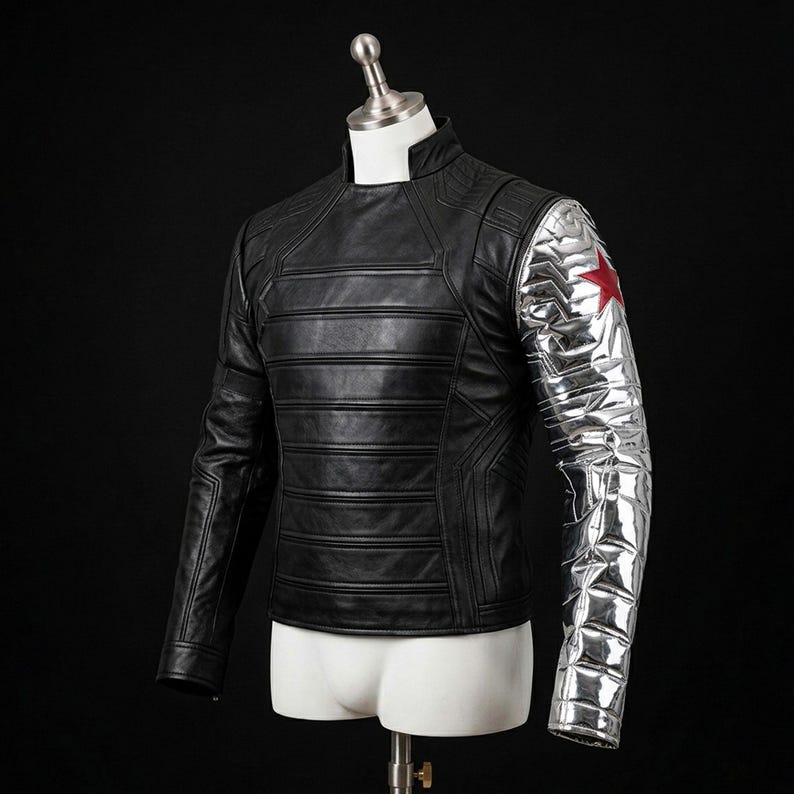 winter soldier cosplay, bucky barnes jacket, marvel cosplay, captain america, silver arm jacket, movie cosplay, tactical jacket men, comic con costume,, halloween superhero, sebastian stan, metal arm costume, MCU Cosplay, Vibranium Arm, comic con cosplay, superhero costume, avengers cosplay, captain America, cosplay jacket, superhero costume, bucky barnes costume, bucky jacket, silver sleeve jacket, Winter Soldier Costumes, Winter Soldier Outfit, Winter Soldier Bucky Barnes Jacket, falcon winter