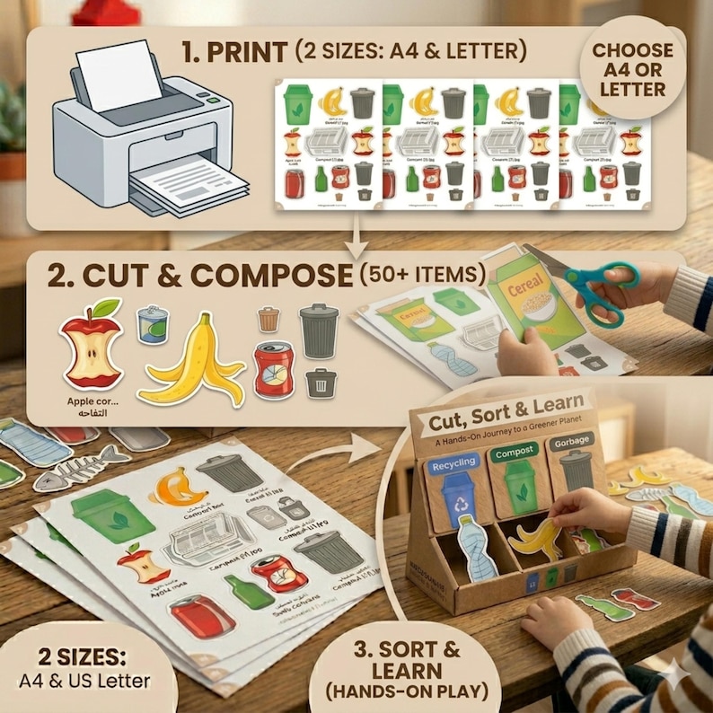 Waste Sorting Activity | Montessori Printable Game | Garbage Recycling ...