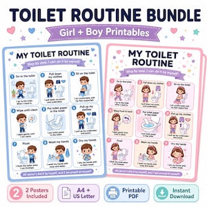 Potty Training Visual Schedule, Toilet Routine Chart for Girls and Boys, Printable Bundle