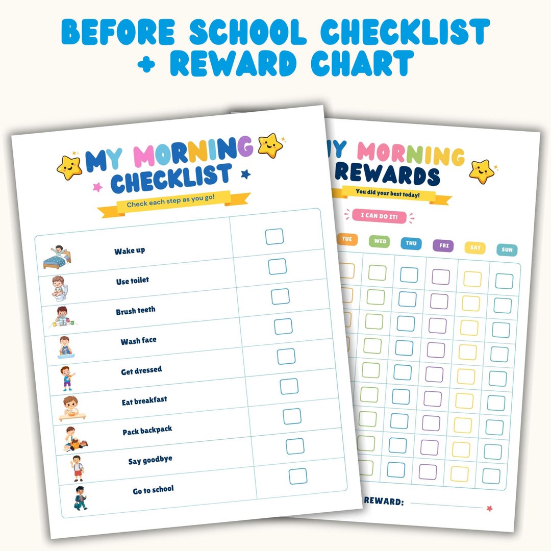 Before School Checklist for Kids, Morning Reward Chart Printable ...