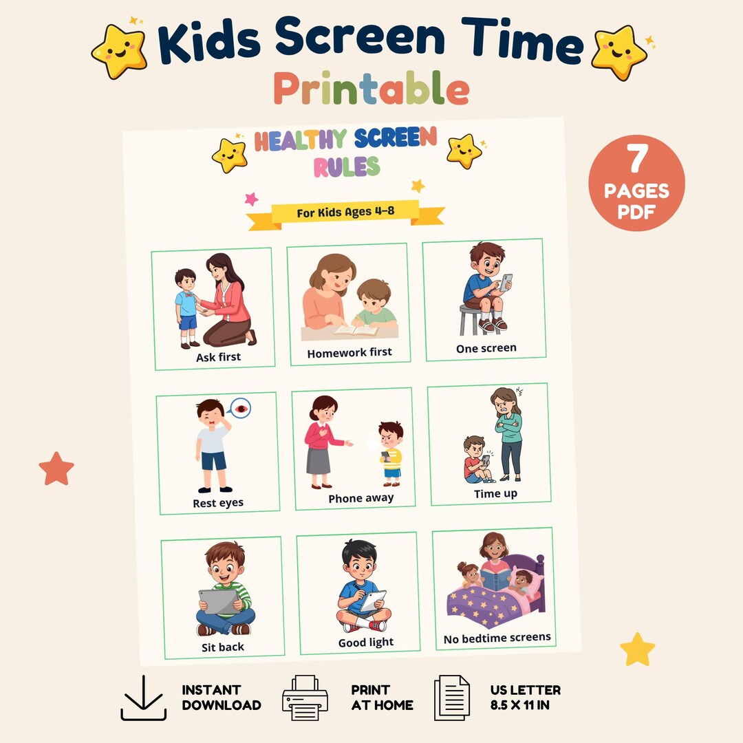 Sticker Chart Screen Time Kids Screen Time Printable | Routine Chart & Reward Chart | Weekly ...