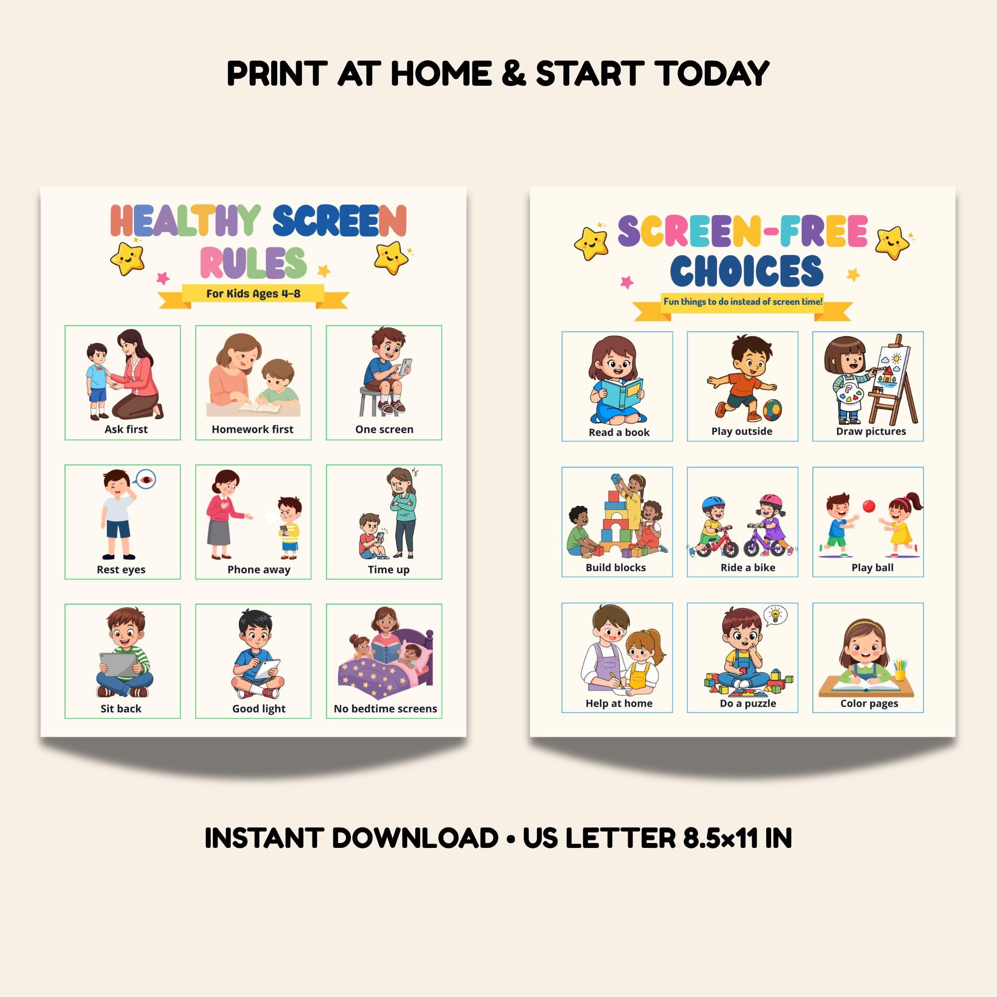 Sticker Chart Screen Time Kids Screen Time Printable | Routine Chart & Reward Chart | Weekly ...
