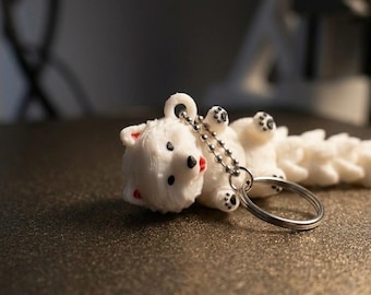 Juguete antiestrés articulado con forma de perro, llavero flexible con forma de cachorro impreso en 3D, mascota de escritorio blanca