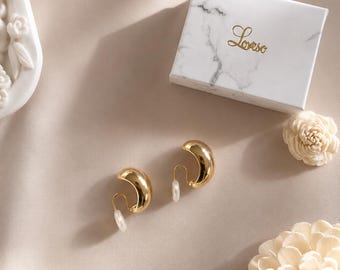 Boucles d'oreilles clip en forme de larme en plaqué or 14 carats