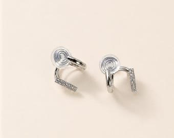 2 Pieces Layered Double Hoop Clip-On Earrings, Minimalist Two-Tone Ear Cuffs