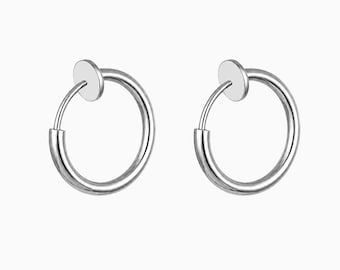925 Sterling Silver Clip On Hoop Earrings, Minimalist Non Pierced Huggie Hoops