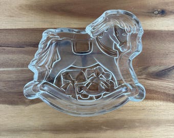 Clear Glass Rocking Horse Candy Holiday Dish by Mikasa