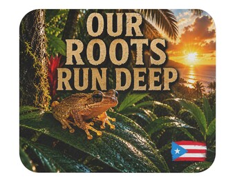 Alfombrilla de ratón con diseño de rana "Our Roots Run Deep" / Bandera de Puerto Rico, puesta de sol tropical