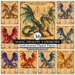 Magic Dragons Grimoire, Printable Digital Papers, Junk Journal, Scrapbooking, Instant Download, Commercial Use.