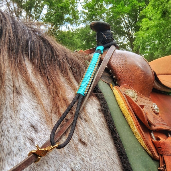 Custom Rein Keeper, 2 in 1 Reversible Paracord Horse Rein Saver for Western Saddle Horn, Loop & Split Rein Holder for Trail Riding, Handmade