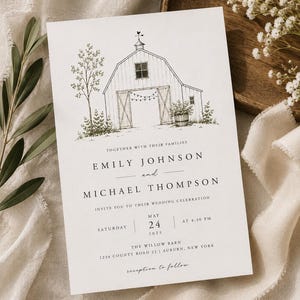 Barn Wedding Invitation Suite, Rustic Farm Venue, Editable Canva Template (Digital Download)