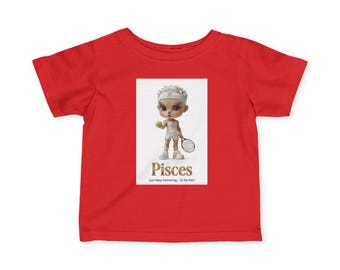 Vissen Boy Zodiac Tennis Cartoon T-shirt | Jerseyt-shirt voor baby's en peuters, blijf gewoon naar het net zwemmen