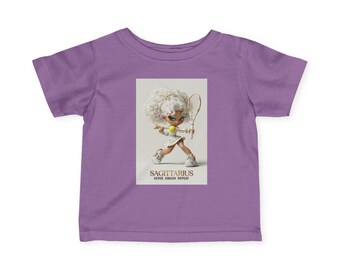 T-shirt Boogschutter Girl Zodiac Tennis Cartoon | Jerseyt-shirt voor baby's en peuters, Serve Smash Repeat