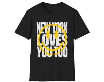 New York houdt ook van jou T-shirt | Geel T-shirt met smileygraffiti