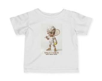 T-shirt Boogschutter Jongen Zodiac Tennis Cartoon | Jerseyt-shirt voor baby's en peuters, Serve Smash Repeat
