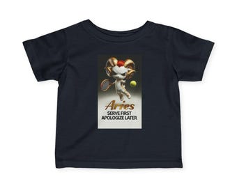 T-shirt Ram Boy Zodiac Tennis Cartoon | Jerseyt-shirt voor baby's en peuters, serveer eerst Excuses later