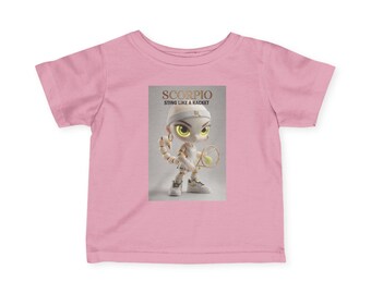 T-shirt Schorpioen meisje dierenriem tenniscartoon | Jerseyt-shirt voor baby's en peuters, steken als een racket