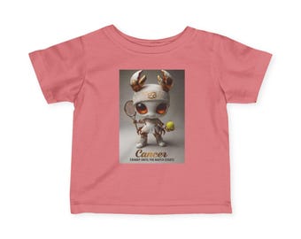 Cancer Girl Zodiac Tennis Cartoon T-shirt | Jerseyt-shirt voor baby's en peuters, grauwe tot de wedstrijd begint