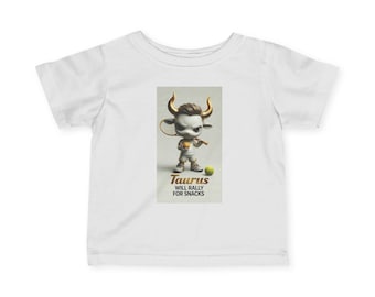 Taurus Boy Zodiac Tennis Cartoon T-shirt | Jerseyt-shirt voor baby's en peuters, zal verzamelen voor snacks