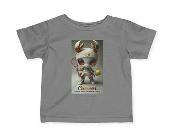 Cancer Boy Zodiac Tennis Cartoon T-shirt | Jerseyt-shirt voor baby's en peuters, grauwe tot de wedstrijd begint