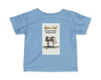 T-shirt Gemini Boy Zodiac Tennis Cartoon | Jerseyt-shirt voor baby's en peuters, Double Trouble Double Faults