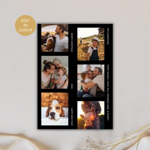 May include: A vertical photo collage template with a black background featuring six distinct family photographs. The layout includes text elements reading MERRY CHRISTMAS, 2026, HAPPY NEW YEAR, THE LEXINGTONS, and TERRY, MONICA, AVERY, WILL, GRANDMA ANNE, & SPARKY.