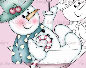 Digi Stamp 'Cocktail Chilly' Snowman. Card Making. Scrapbooking. 1 Coloured png and 1 Black Line png Included