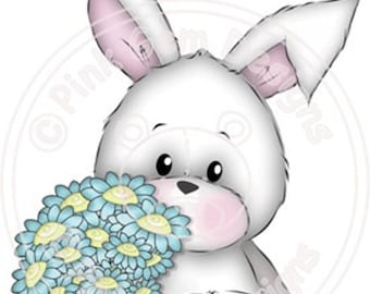 Digital (Digi) Bunny with Flowers - Birthday, Valentines, Mothers Day, Love