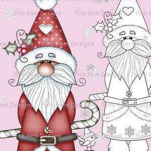 Digi Stamp Scandinavische Kerstman. Tomte Nisse Nordic Kerstkabouter. Kaart maken 1 voorgekleurde png en 1 zwarte lijn png inbegrepen
