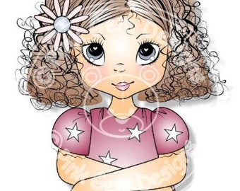 Digital Digi Stamp  Poppy  in Sneakers. Cute Girl. Girl Birthdays