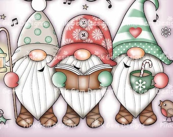 Scandinavian Singing Gnomes Digi Stamp: Christmas Tomte Nisse (PNG)