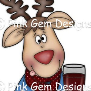 Digi Stamp Wein trinkt Jingles. Rentier. Weihnachten