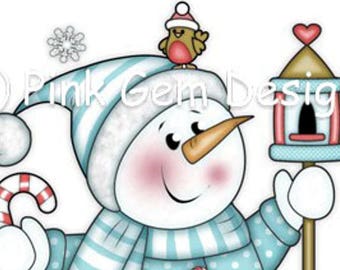 Digi Stamp  'Chilly with Bird House' Snowman. Christmas