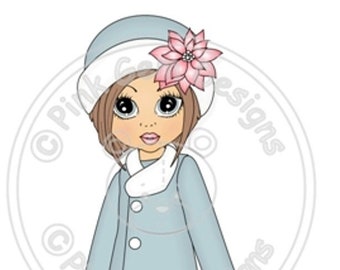 Digital (Digi) Christmas Shopping Emma - Stamp. Christmas Digis, Digi Stamp, Card Making 1 Pre Coloured png and 1 Black Line png Included