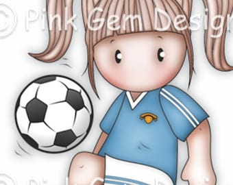 Digi Stamp Football Chloe. Birthday Card Making Scrapbooking 1 Pre Coloured PNG & 1 Black Line PNG Included