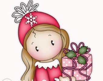 Digi Stamp Chloe with Gift. Makes Cute Christmas Cards