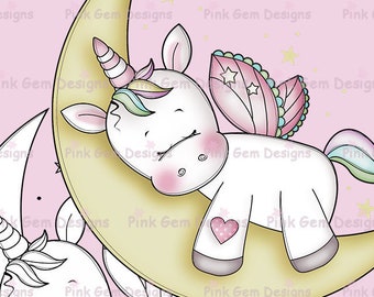 Digi Stamp  'Sleeping Unicorn' - Birthday, Party Invitations, Valentine