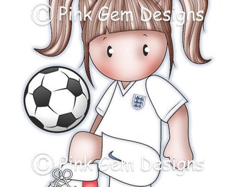 Digi Stamp Football Chloe Birthday Card Making Scrapbooking Coloured PNG & Black Line PNG Girls Girl Digistamp Digital Download Lionesses