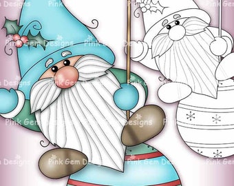 Digi Stamp Scandinavian Bauble Gnome. Tomte Nisse Nordic Christmas Gnome. Card Making 1 Pre Coloured png and 1 Black Line png Included