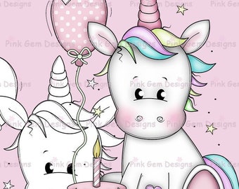 Digi Stamp  'Birthday Unicorn' - Birthday, Party Invitations